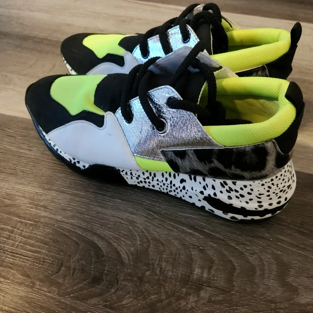Steve Madden Neon Yellow Black Chunky Sneakers, Women’s 11